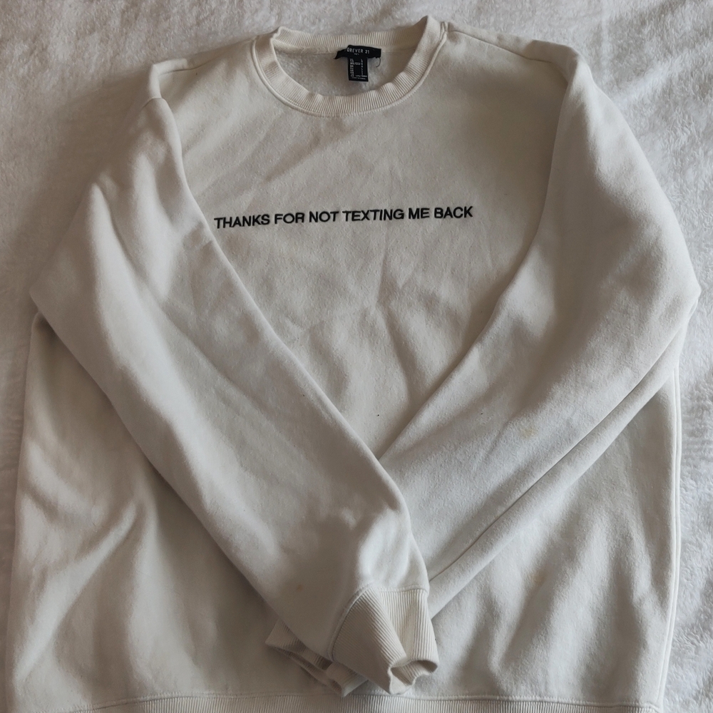 Forever 21 Men's Off-White Crewneck Sweater with Text Print